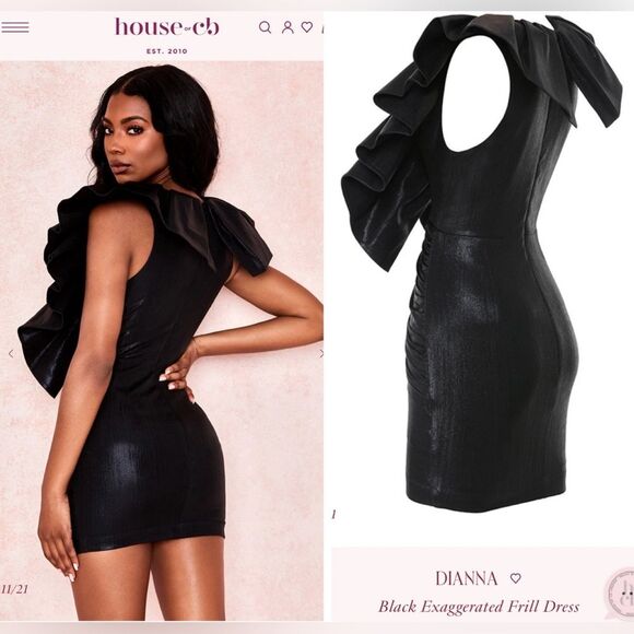 House of CB “Diana” Black Exaggerated Frill XS Dress - Picture 3 of 16